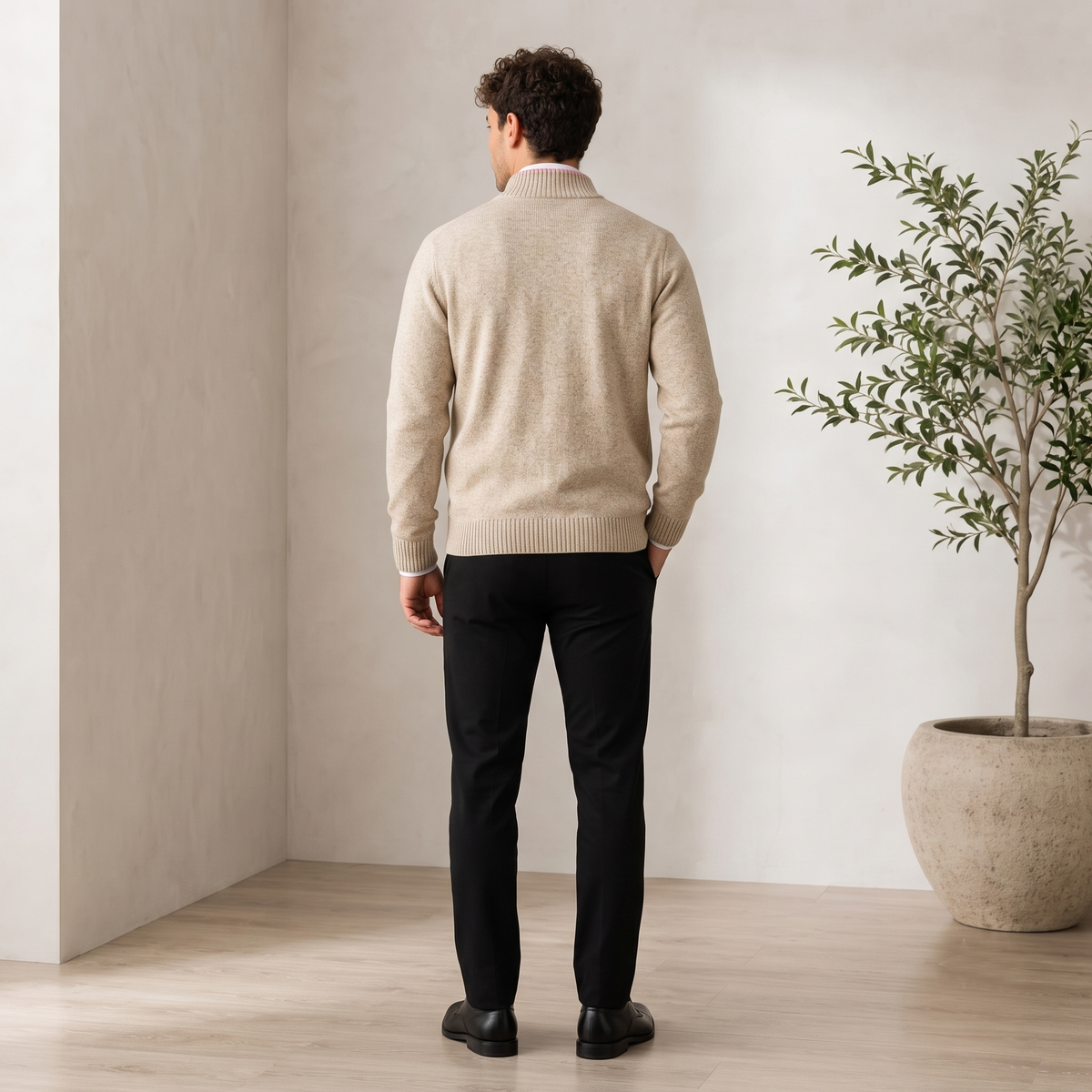 Textured Knit Jacket Zip Front Men