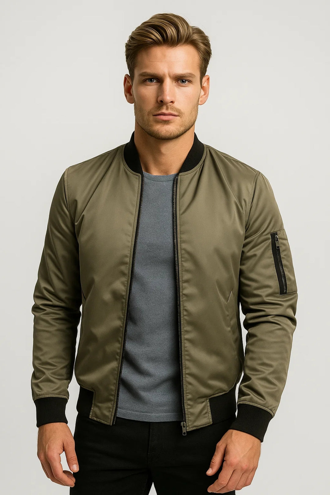 Veste aviateur homme zippée, détails côtelés au col et aux poignets