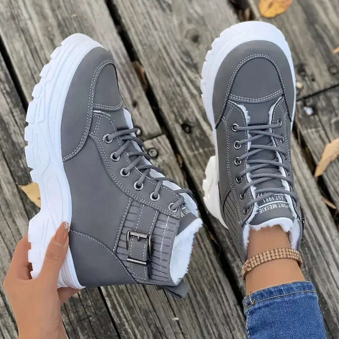 Bottines à plateforme lacées en similicuir pour femmes