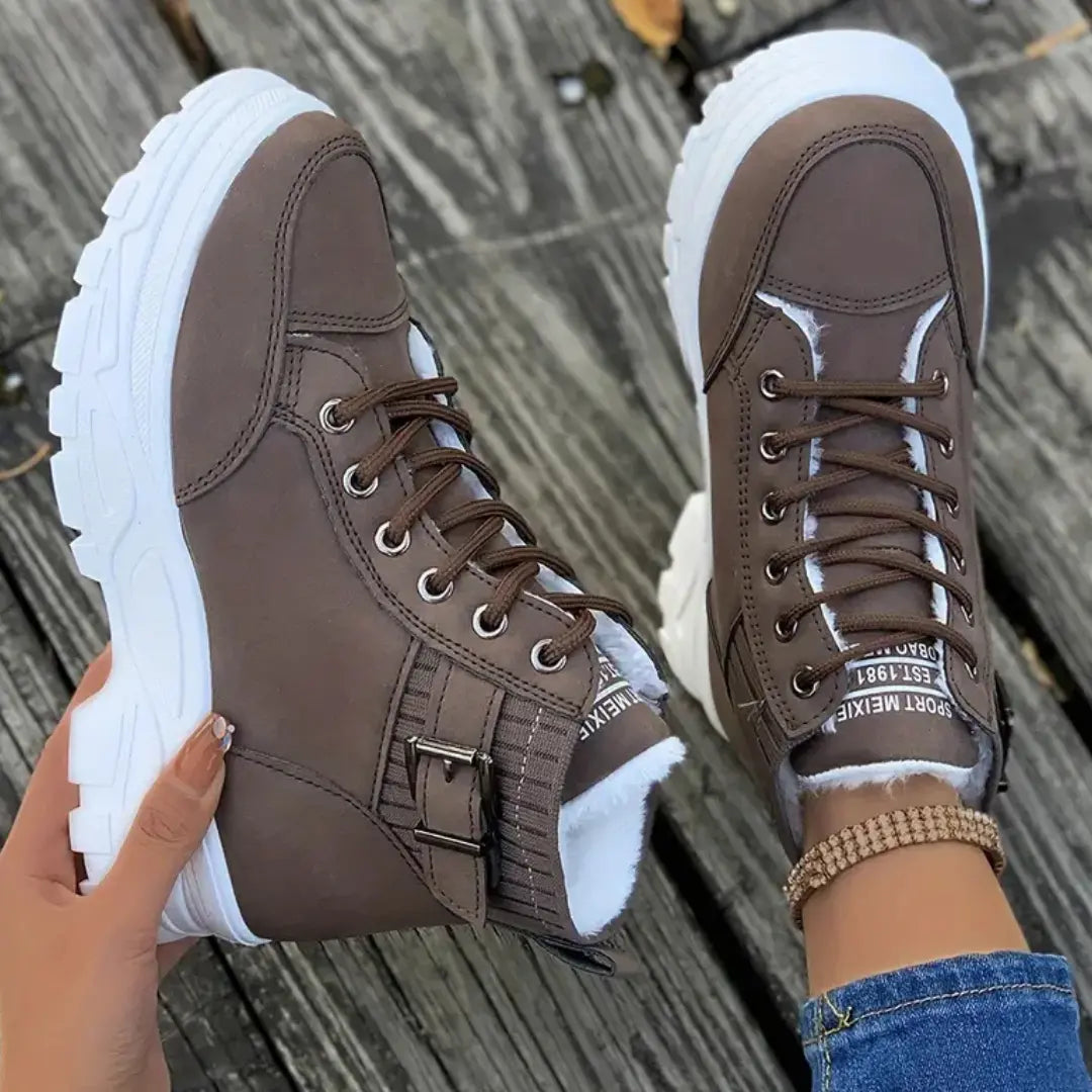 Bottines à plateforme lacées en similicuir pour femmes