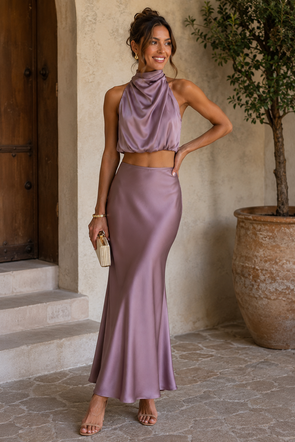 Satin Skirt Set Halter Women