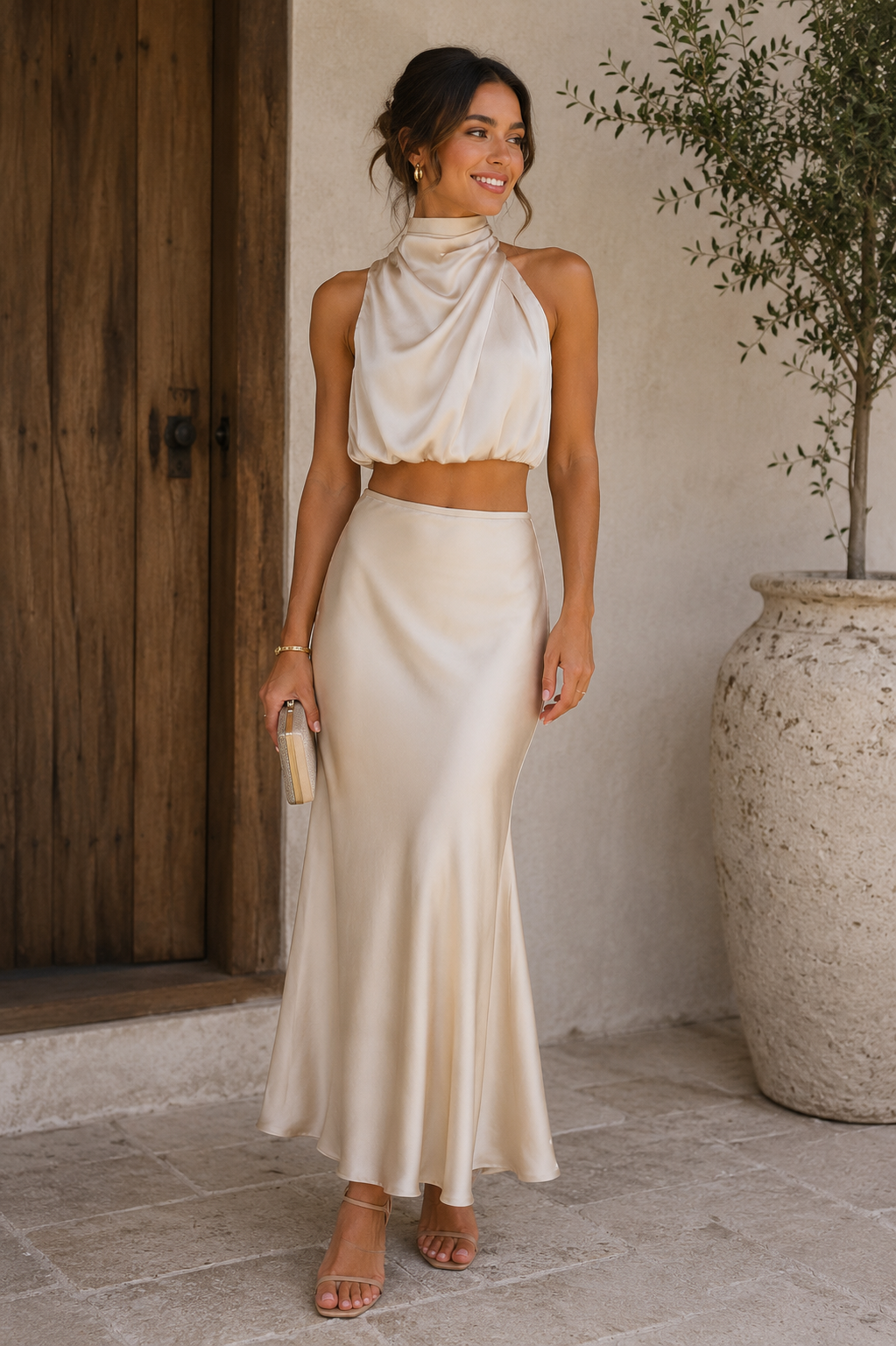 Satin Skirt Set Halter Women