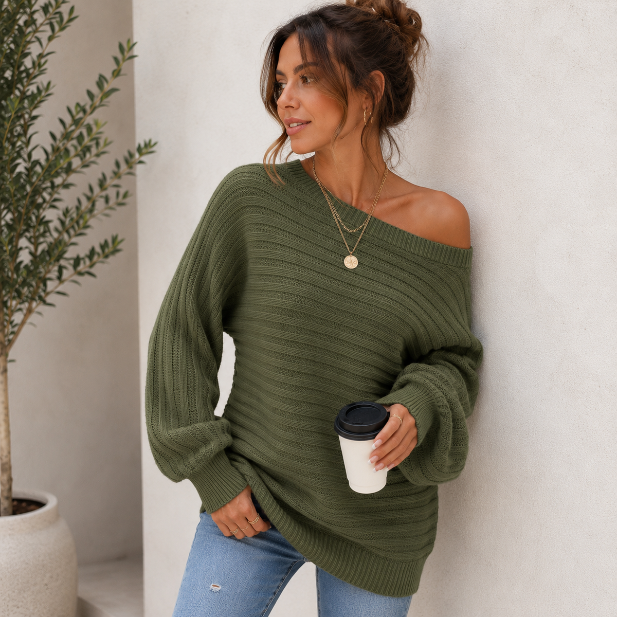 Ribbed Sweater Off-Shoulder Women