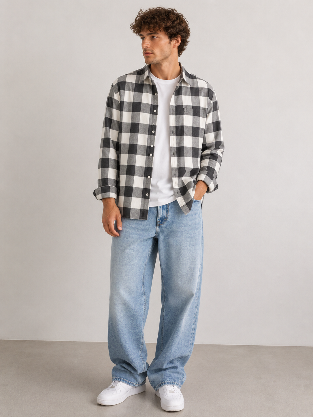 Plaid Shirt Button Front Men