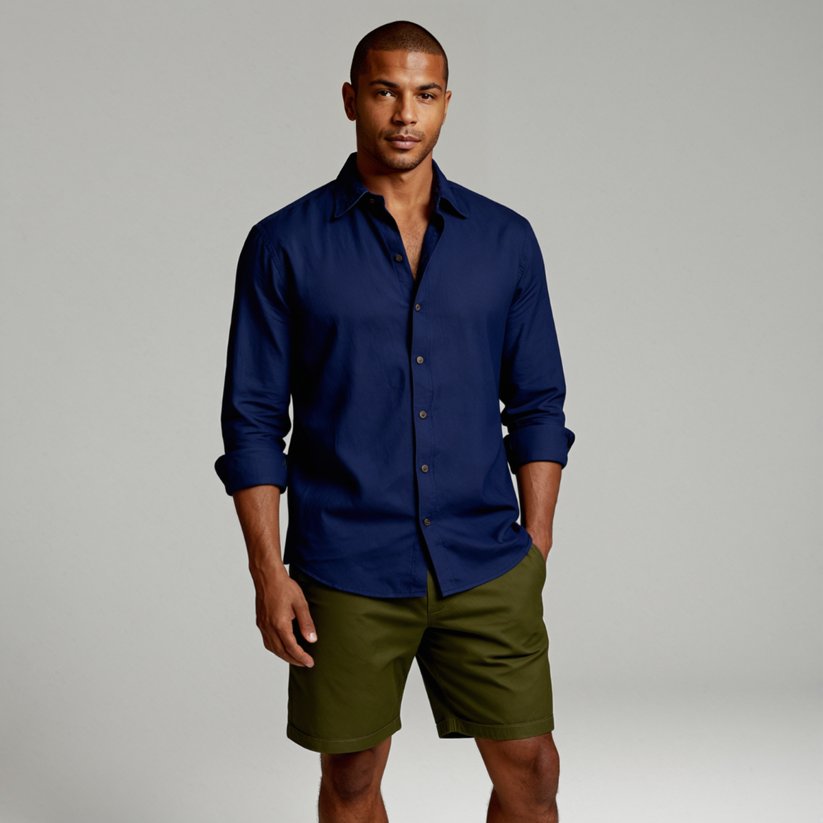 Chemise en lin à col ouvert et manches longues, style décontracté homme
