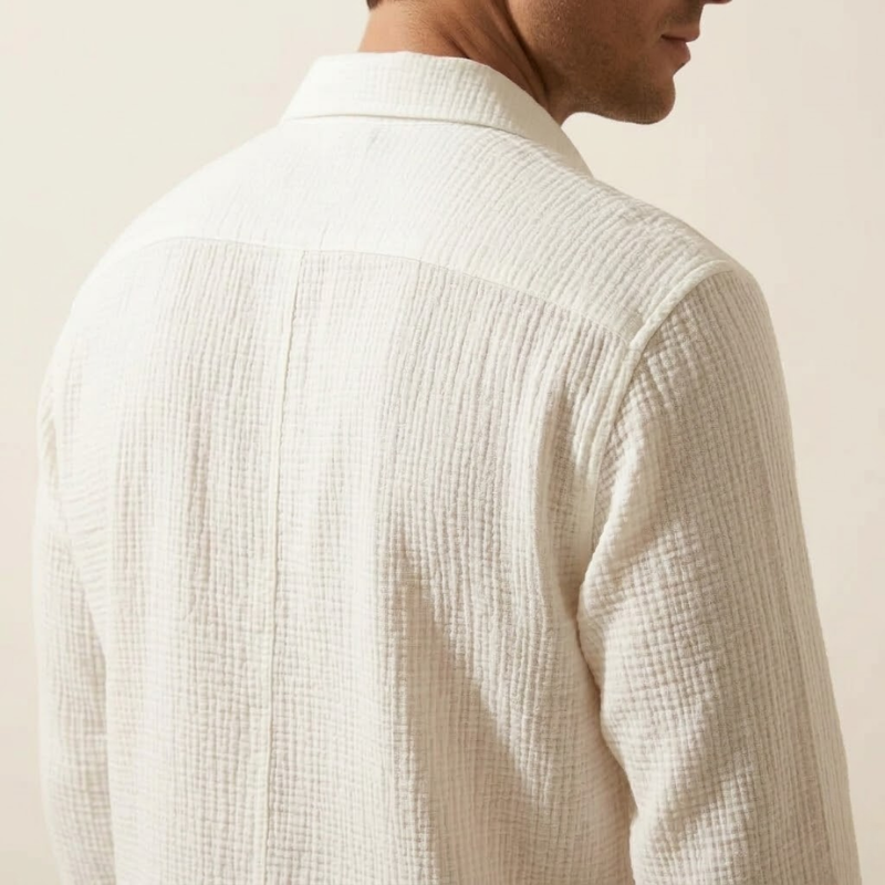 Chemise en tissu texturé à manches longues, vue de dos, coupe ajustée homme