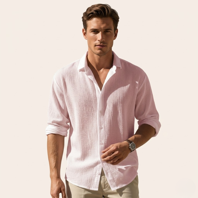 Chemise texturée à manches longues, vue de profil, coupe semi-ajustée homme