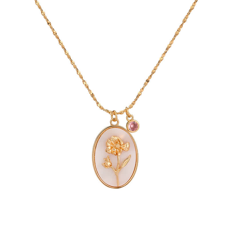 Bijou de cou à chaîne fine avec pendentif ovale floral et fermoir mousqueton