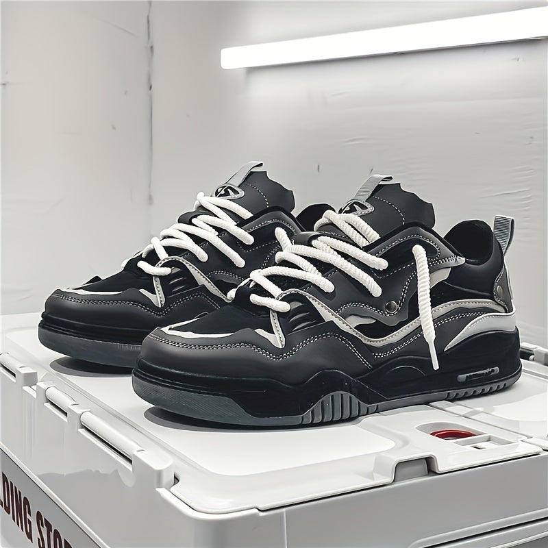 Basket basse à lacets avec empiècements superposés et semelle épaisse, style urbain homme