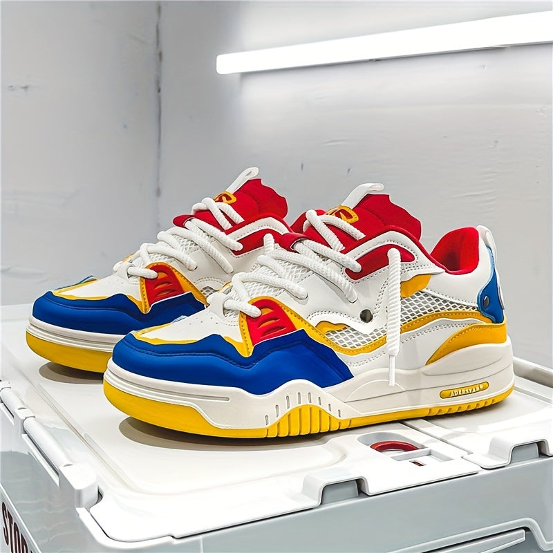 Basket basse homme à lacets, empiècements superposés et semelle épaisse, style streetwear