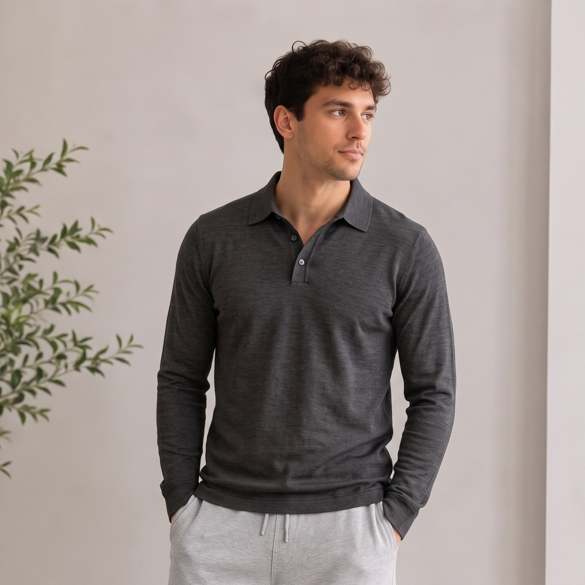 Men's long-sleeved turtleneck sweater, cotton blend pullover full-length view