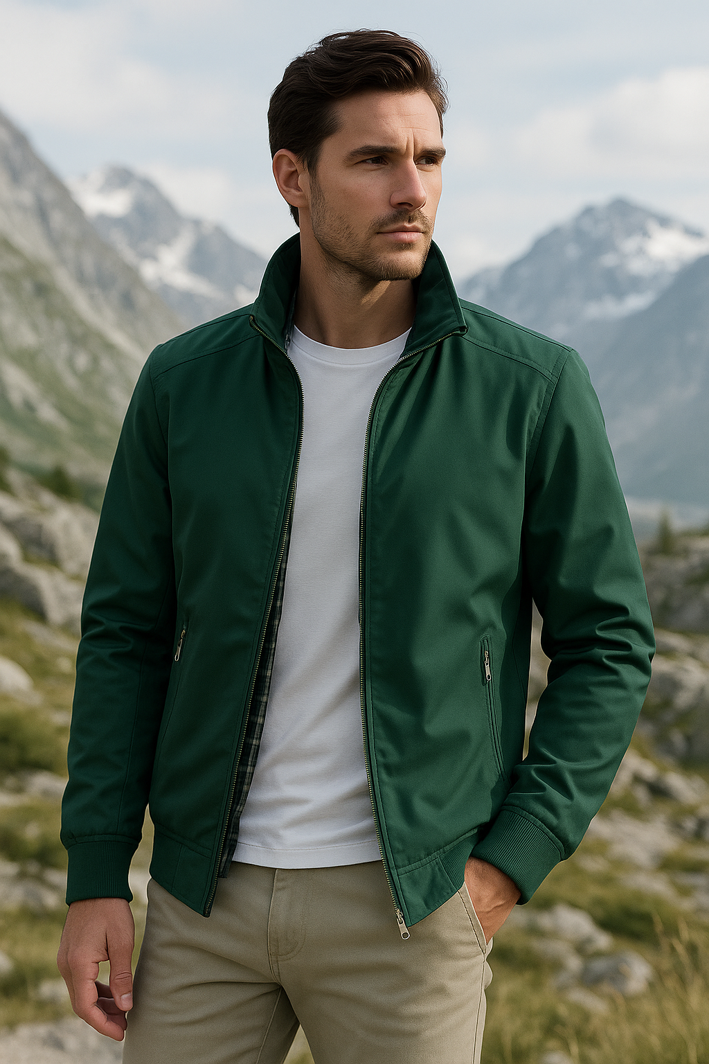 Veste zippée légère à ourlet élastiqué, coupe droite pour homme mi-saison