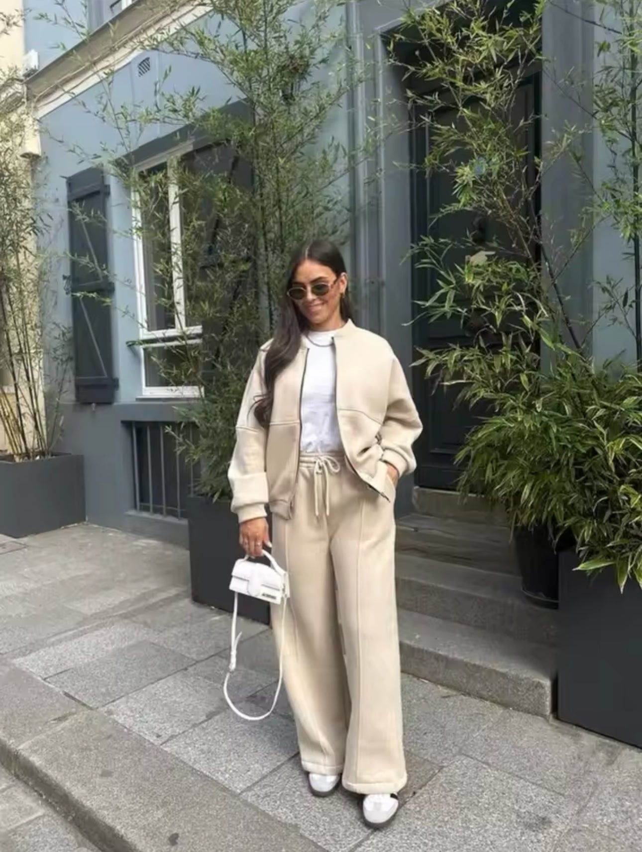 Veste à épaules tombantes et pantalon taille haute, coupe ample décontractée pour femme