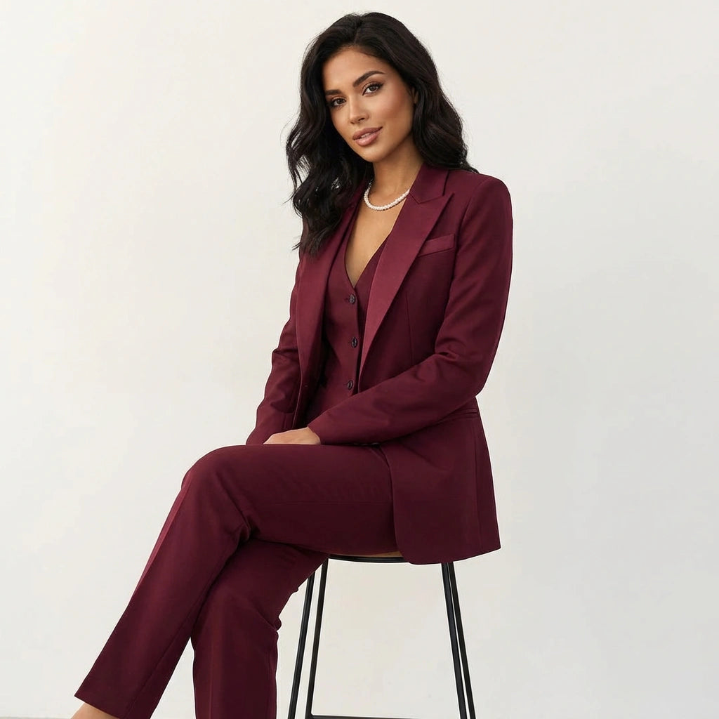 Gilet sans manches et pantalon coordonnés issus d'un ensemble tailleur femme