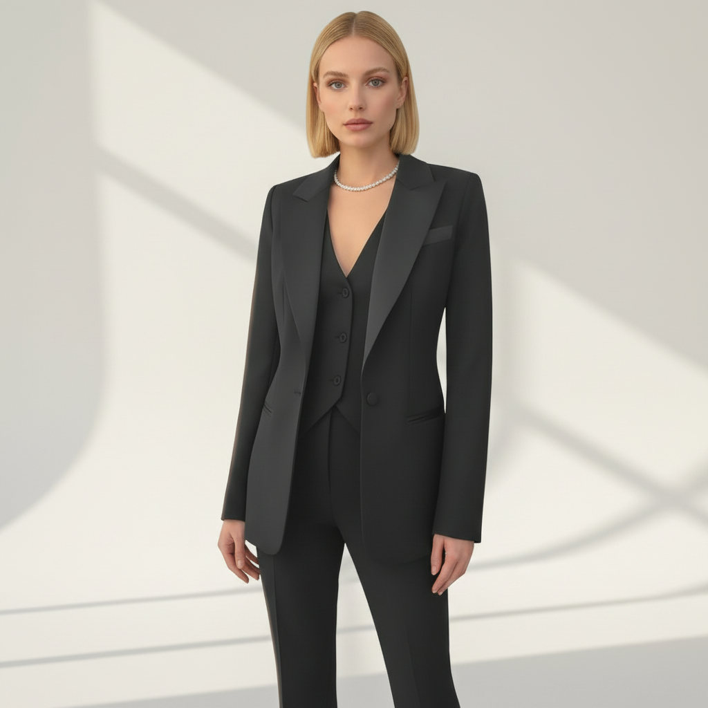 Ensemble blazer, gilet et pantalon femme à silhouette structurée