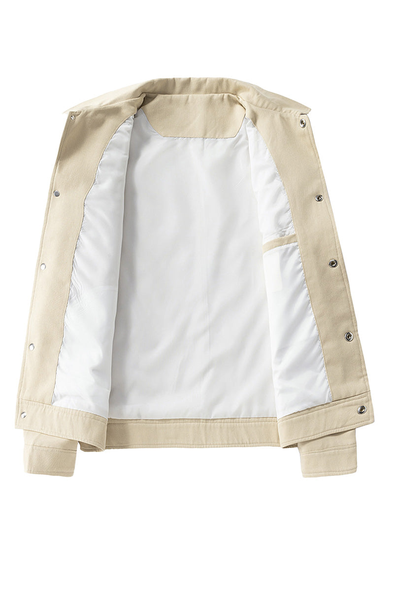 Hip-length men's utility jacket with panel construction and front pockets