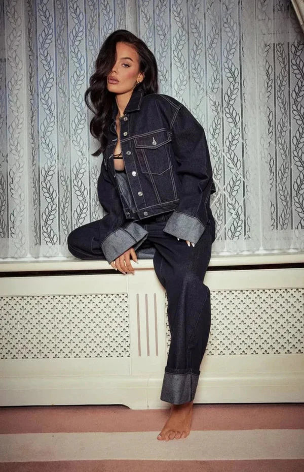 Ensemble denim avec pantalon large taille haute