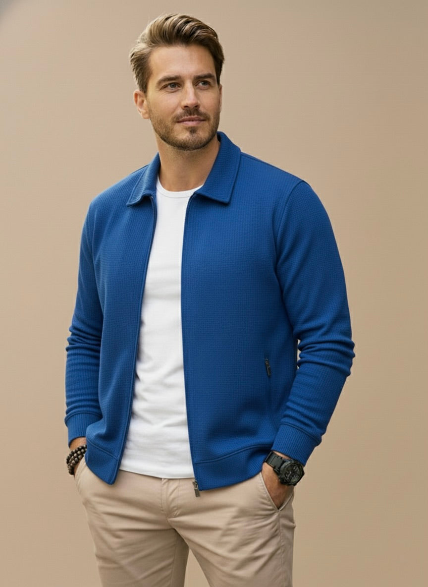 Gilet homme en maille zippé, col montant, coupe ajustée