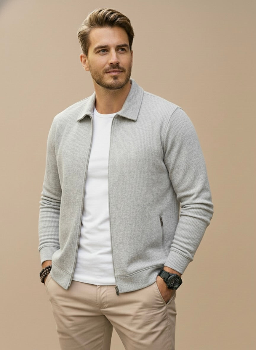 Gilet en maille texturée zippé, col côtelé, usage casual