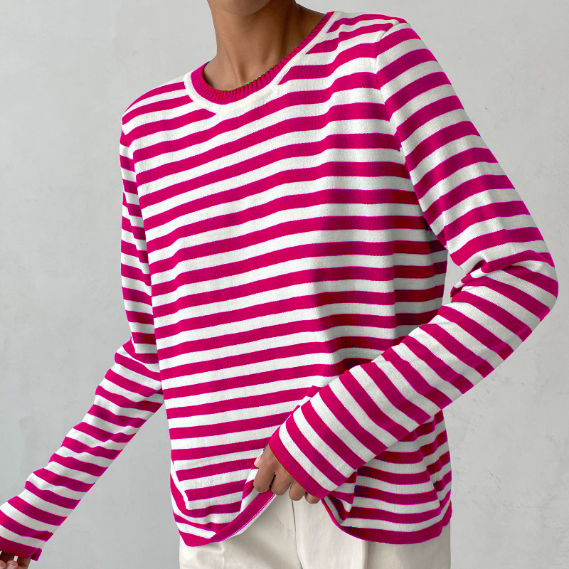 Pull en maille à rayures horizontales, col rond, coupe décontractée