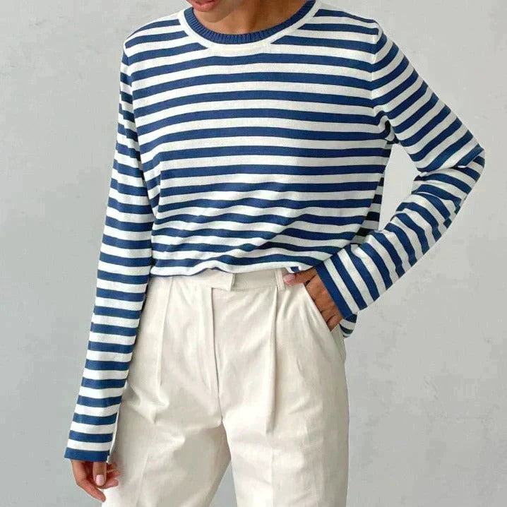 Pull en maille douce à rayures, manches longues, finition nette