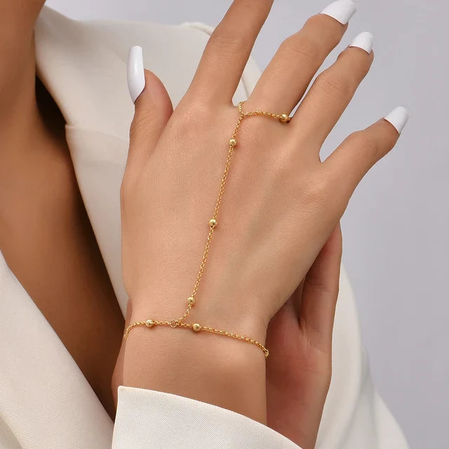 Chaîne de main en métal poli avec bague anneau, coupe ajustable