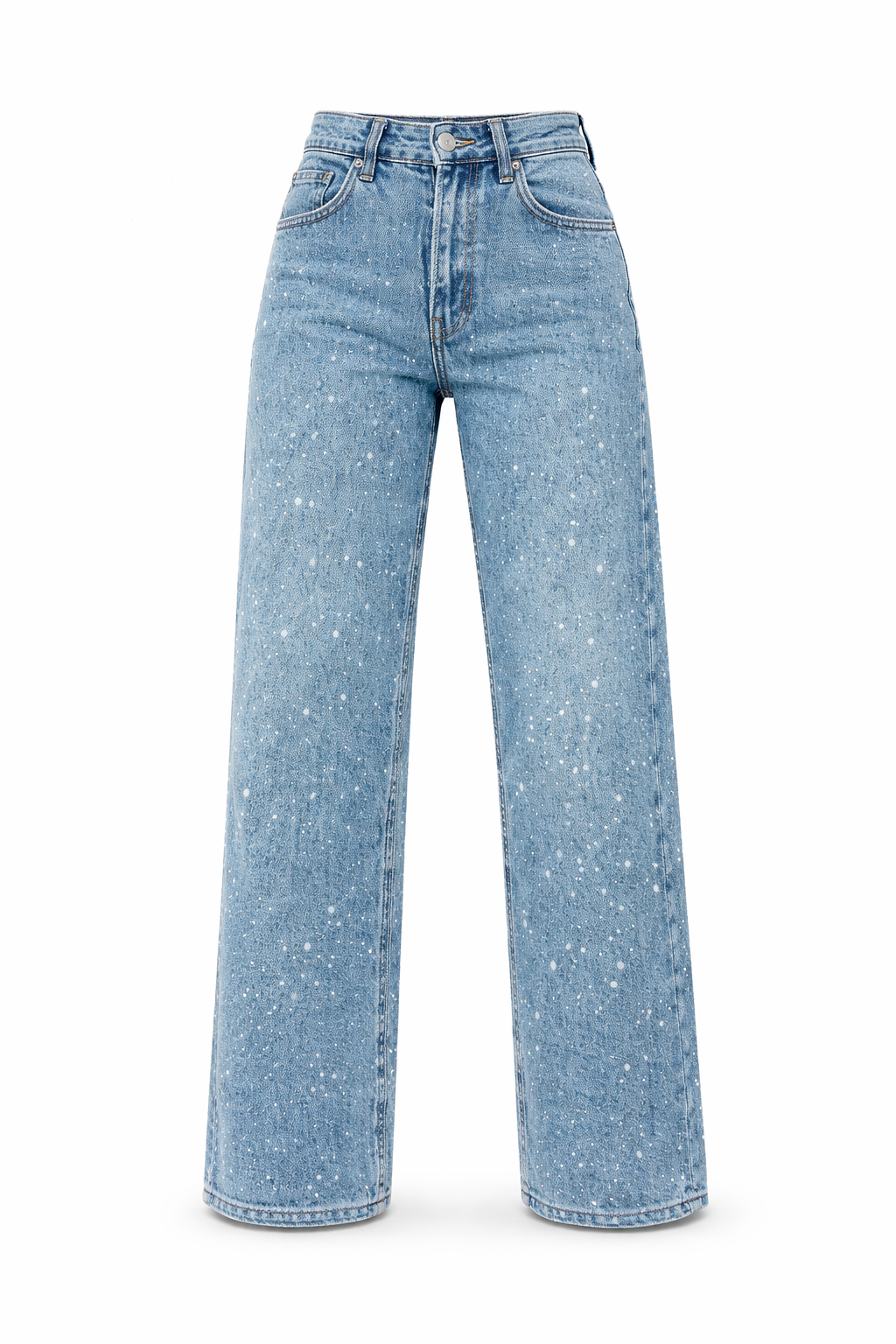 Jean classique à taille haute avec finition pailletée et construction cinq poches
