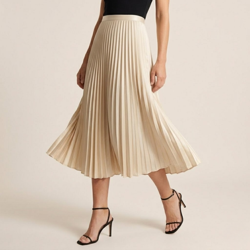 Jupe mi-longue plissée à ceinture élastiquée, coupe évasée femme