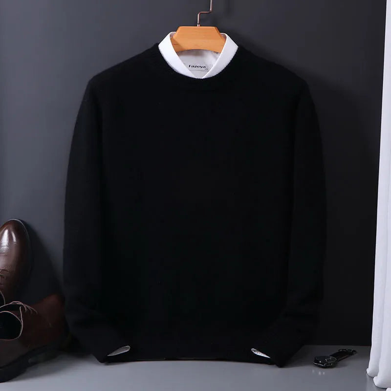 Men's classic knitted crewneck sweater with a clean pullover silhouette, front view