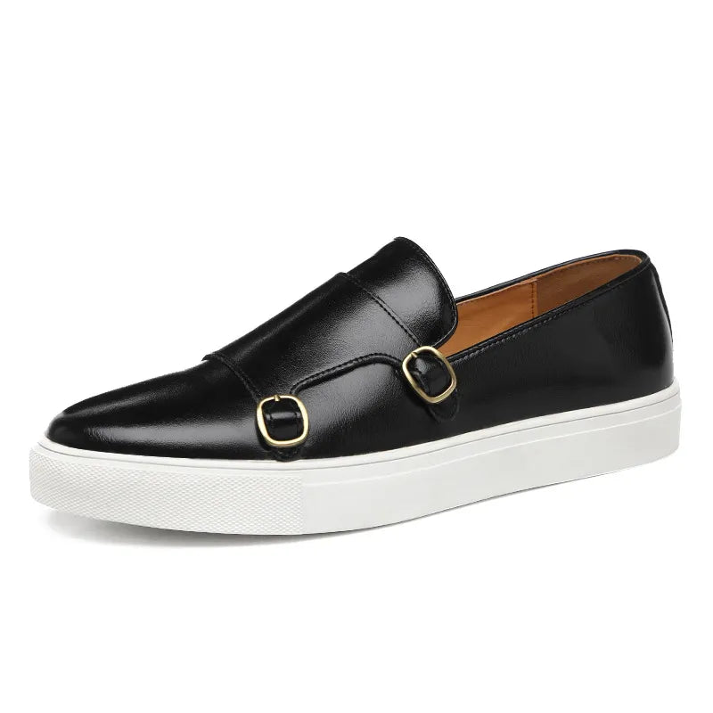 Men's everyday slip-on shoes with double buckle detail and structured panel upper