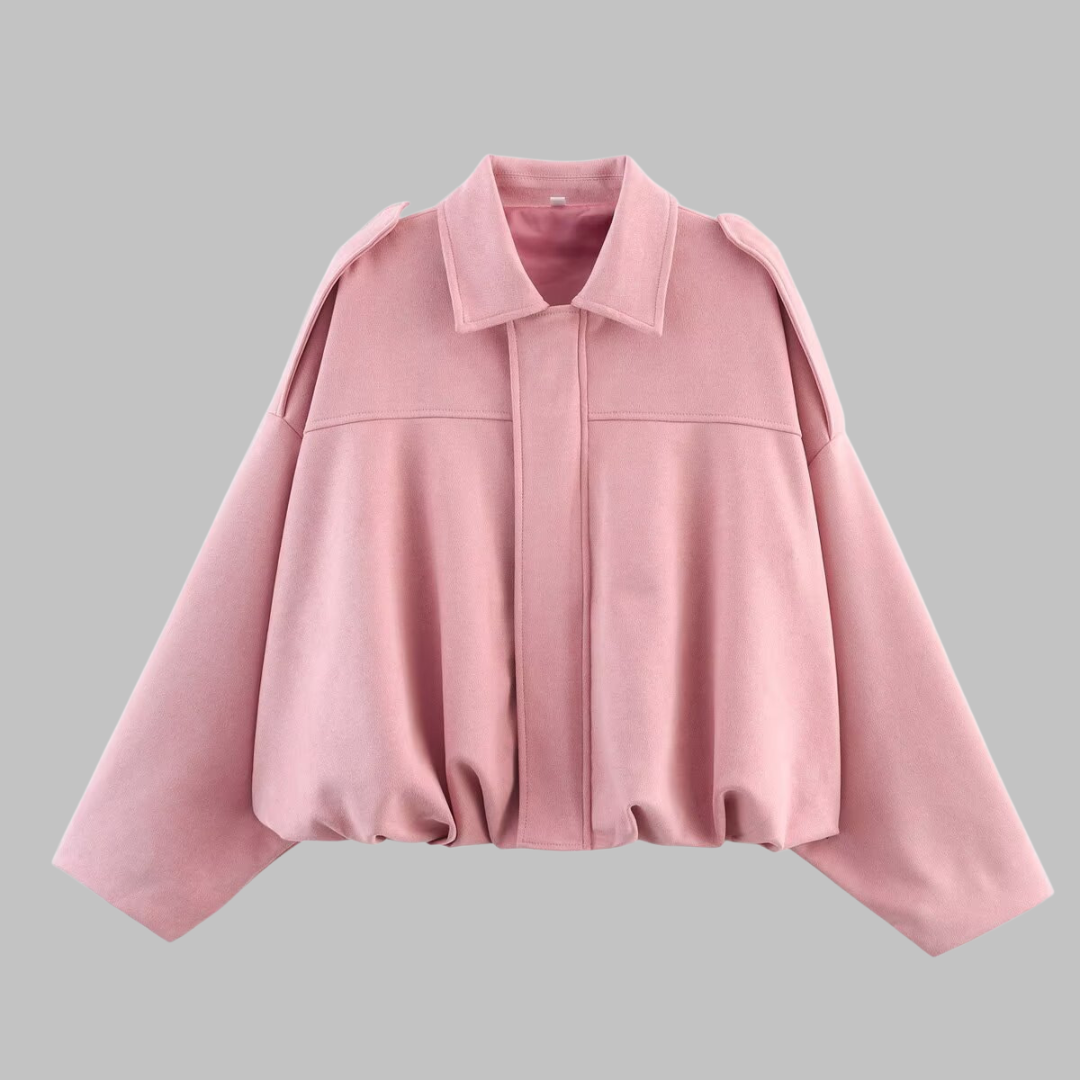 Women's oversized jacket with a cropped silhouette and structured smooth fabric