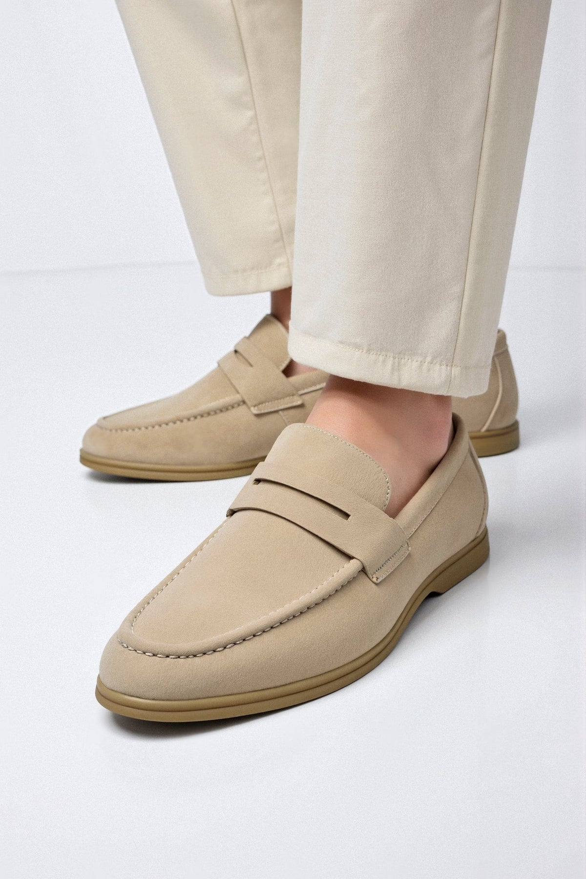 Men's slip-on loafers in synthetic suede with a front strap detail and flat sole