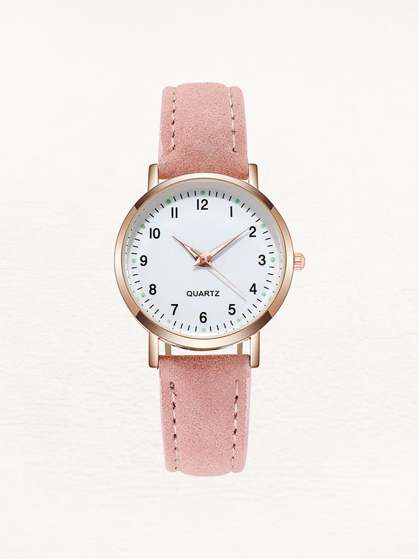 Montre à quartz boîtier rond bracelet cuir, fond neutre
