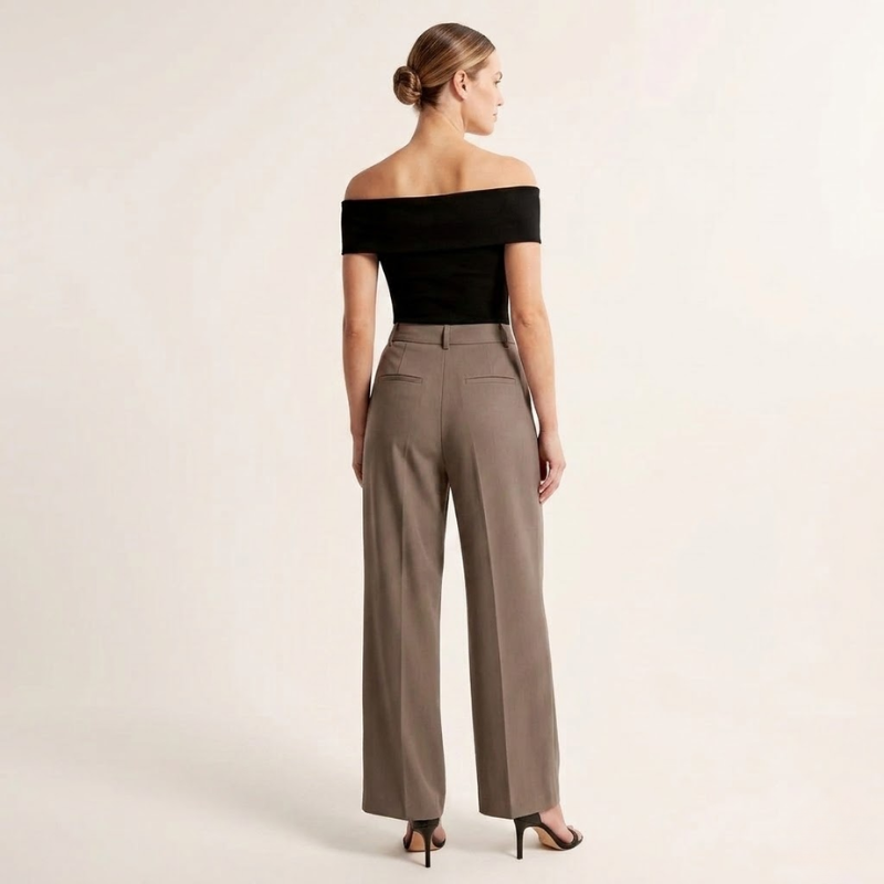 Pantalon fluide taille haute ceinture élastique jambes larges femme
