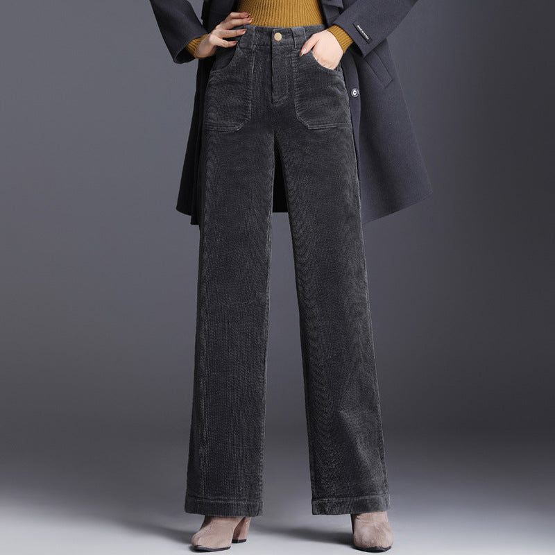 Pantalon en velours côtelé taille haute jambes larges pour femme
