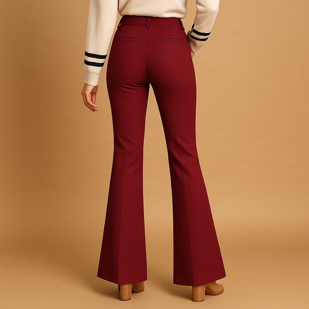 Pantalon évasé taille haute en mélange de coton pour femme