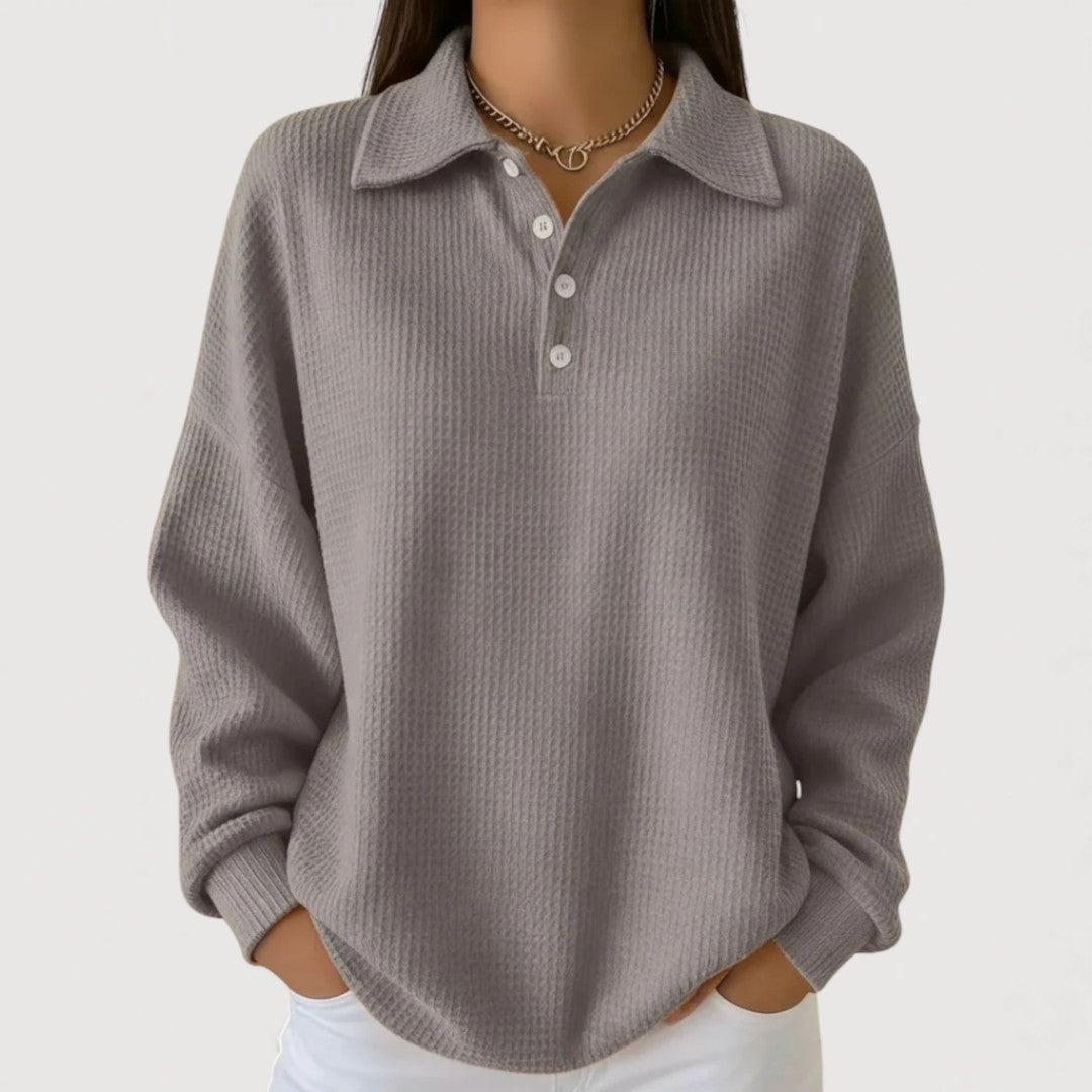 Pull en maille texturée avec col polo et patte de boutonnage