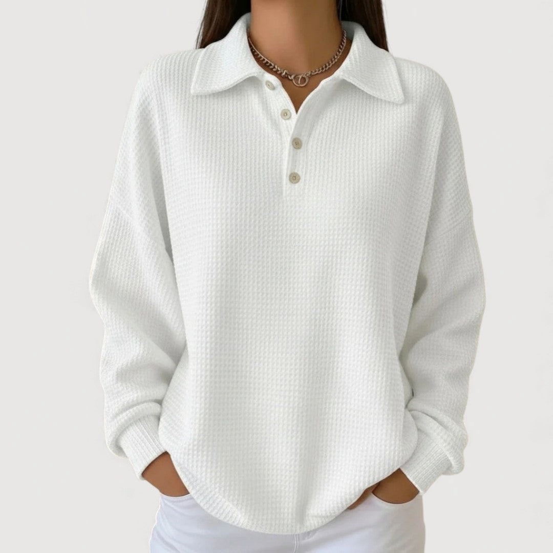 Pull texturé avec col polo et fermeture partielle à boutons
