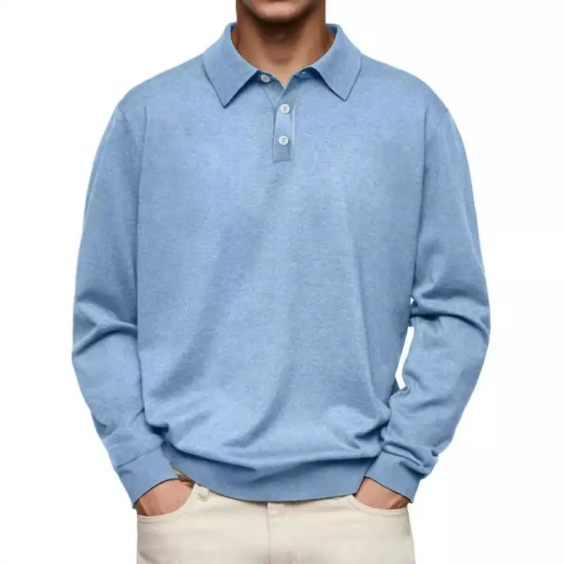 Sweat polo en maille côtelée, manches longues, encolure polo, homme