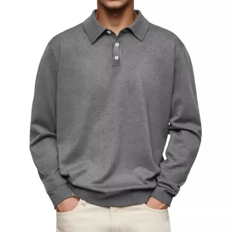 Polo tricoté à manches longues, col boutonné, coupe décontractée, homme