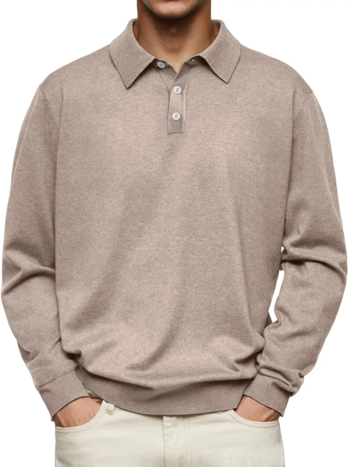 Polo en tricot à manches longues, col à boutons, style casual, homme