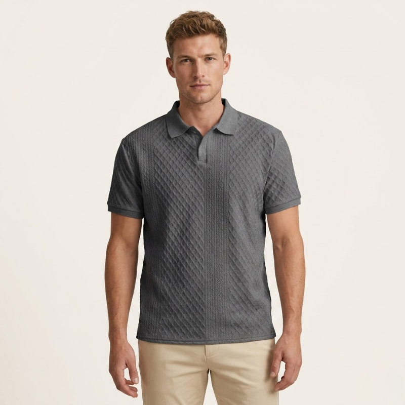 Col polo en maille texturée avec patte de boutonnage à deux boutons