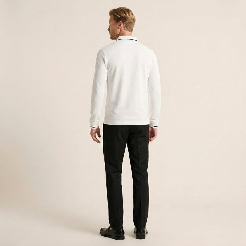 Polo tricot homme manches longues finitions contrastées vue de dos
