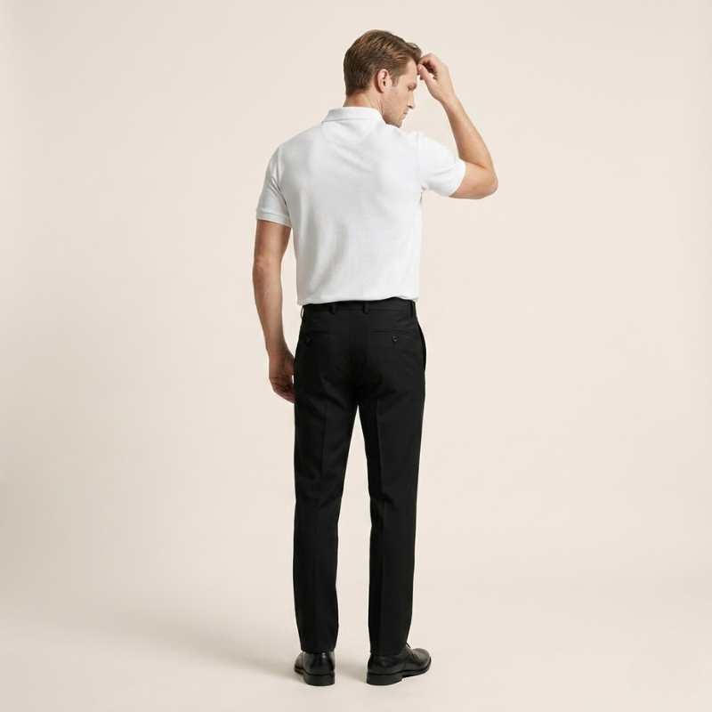 Polo en maille lisse, col classique, coupe droite, manches courtes pour homme