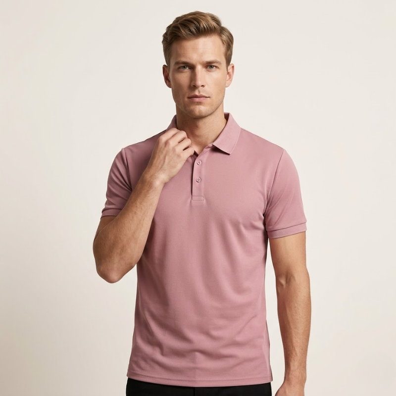 Polo en maille lisse, col polo, manches courtes, silhouette droite pour homme