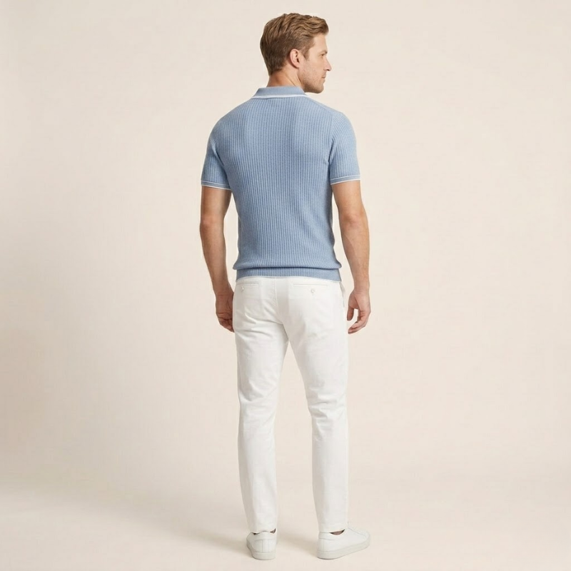 Polo en maille côtelée à finitions contrastées, coupe droite homme, vue de dos
