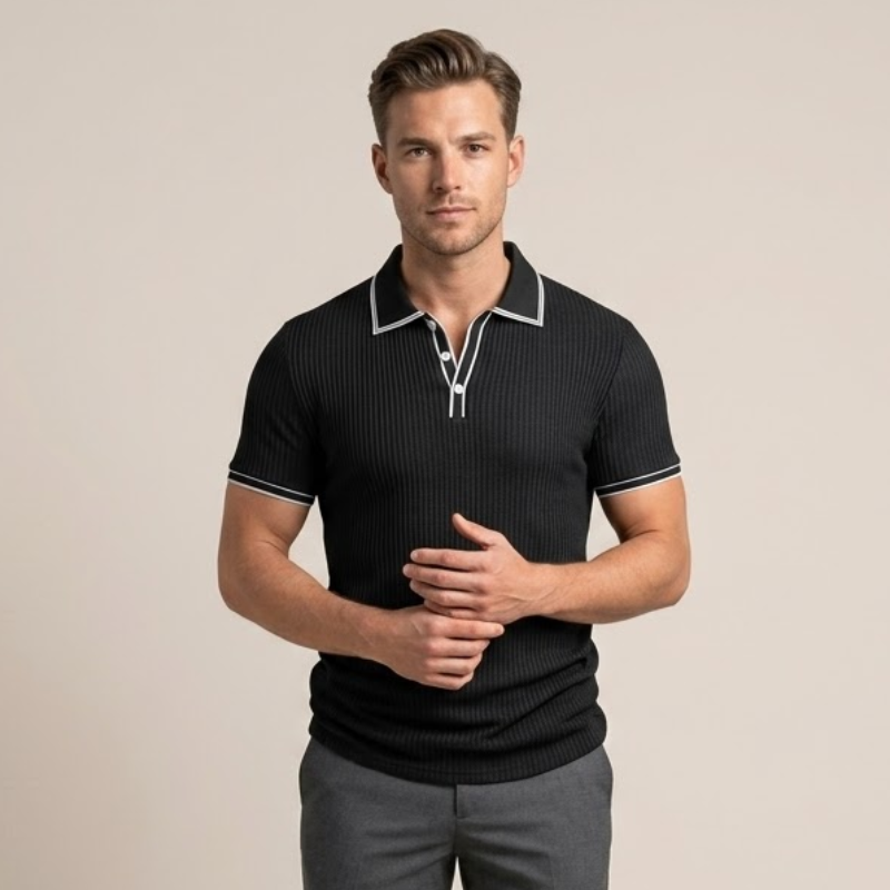 Polo en maille côtelée à finitions contrastées, silhouette complète, homme