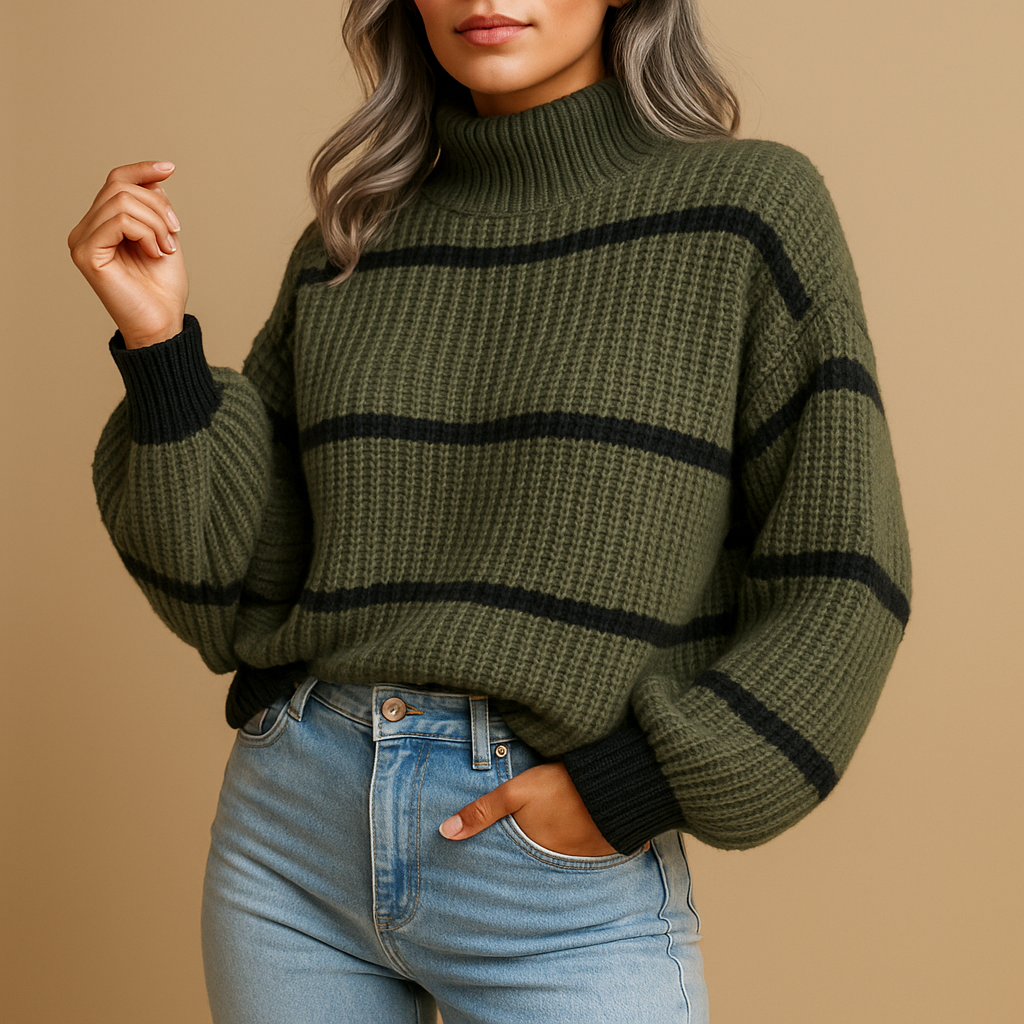 Pull rayé en laine mélangée, coupe classique, femme