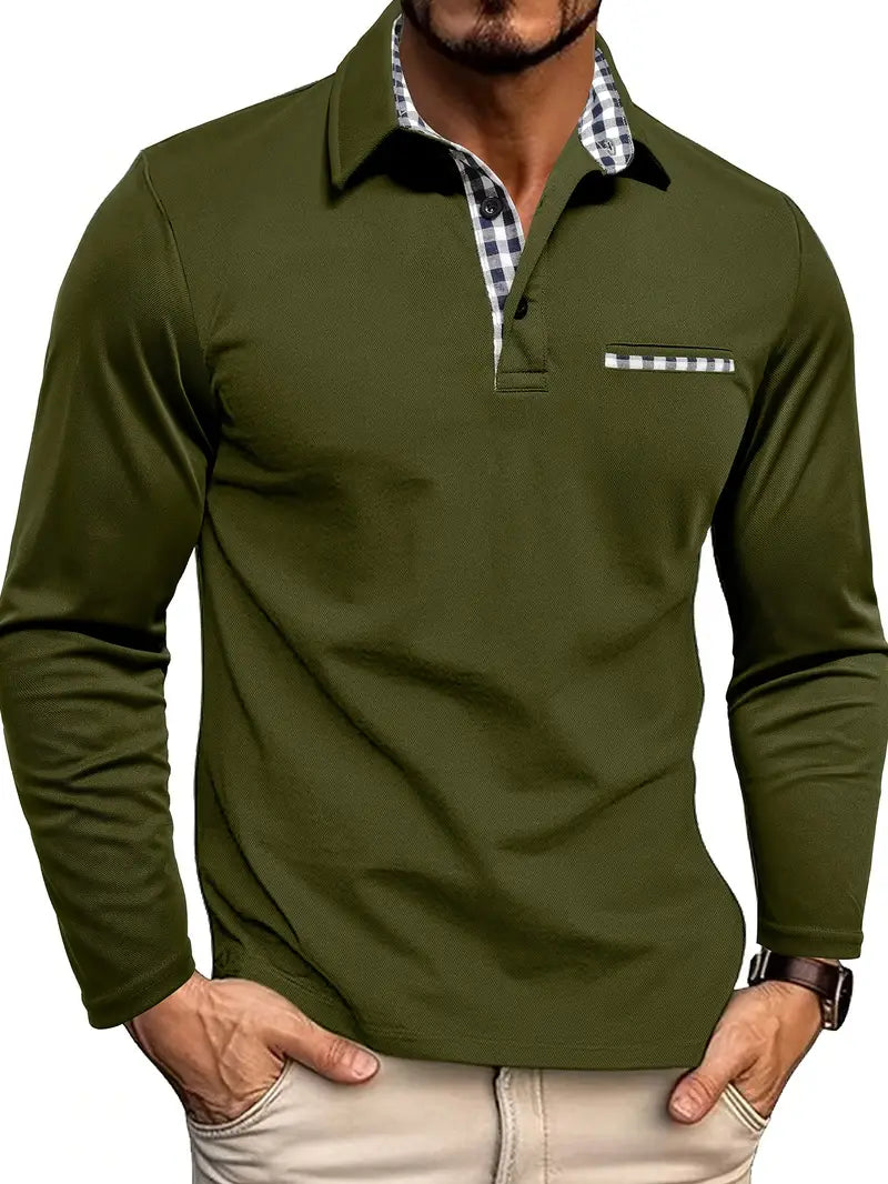 Polo à manches longues avec col contrasté, détail encolure, homme