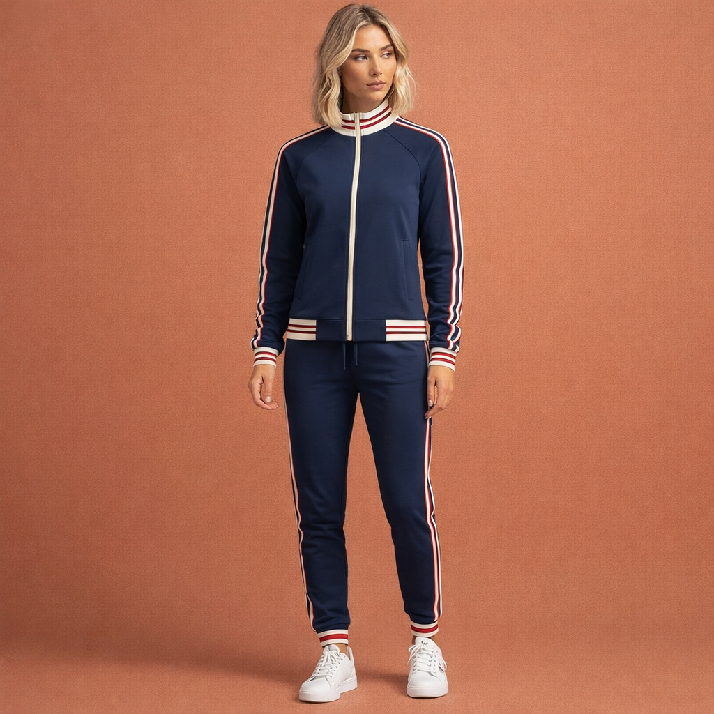 Ensemble jogging femme veste col montant fermeture zippée et pantalon fuselé stretch